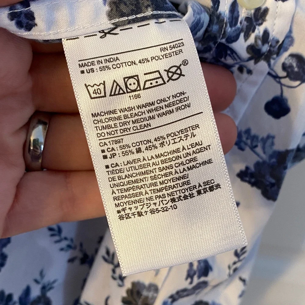 Banana Republic Shirt Mens M Medium Slim Fit Floral Blue White Short Sleeve Repr